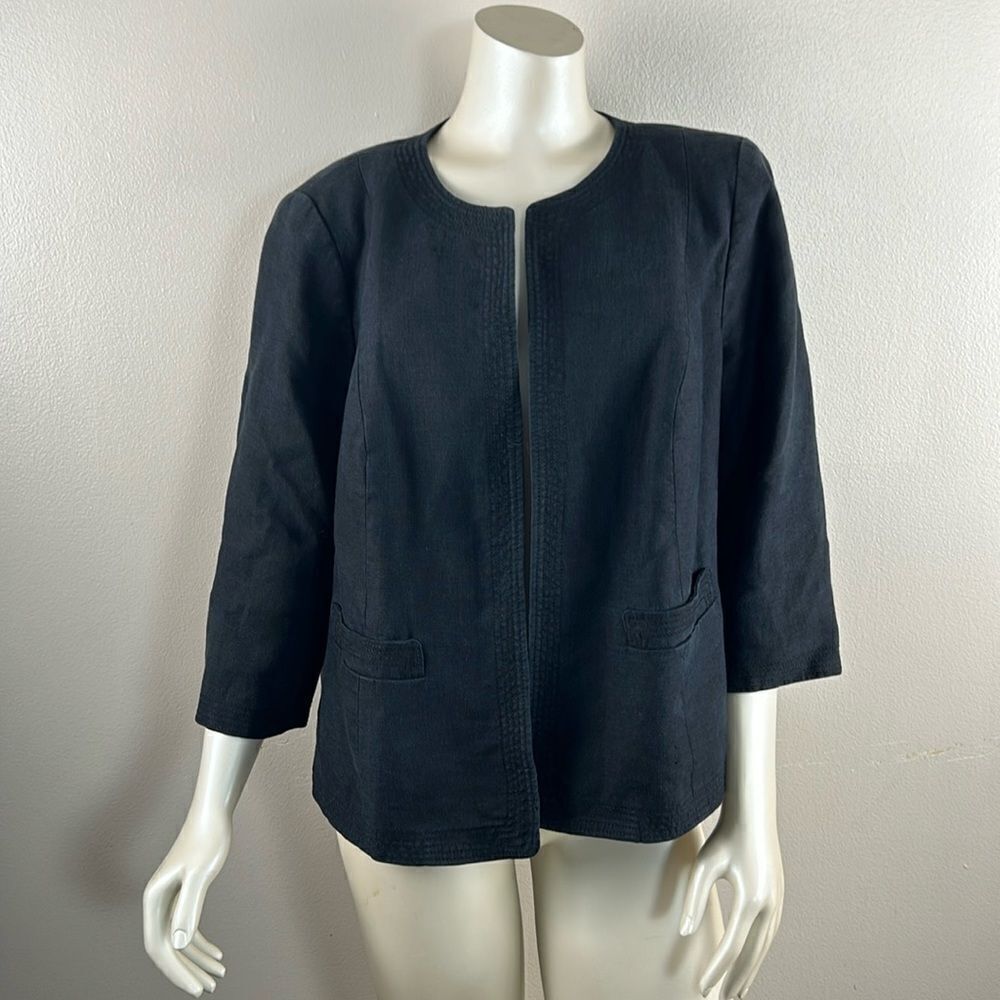 Women’s TALBOTS woman petite 14wp linen black jacket 14